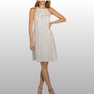 Adrianna Papell Womens Ivory Embroidered Mini Fit & Flare Dress
